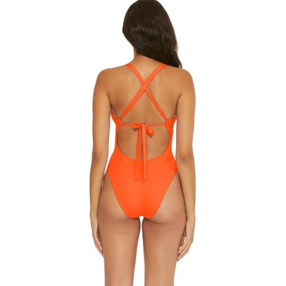 BECCA Baja Mar One Piece Swimsuit Large Orange Carrot Bow Side Cut Out NWT - Picture 3 of 10